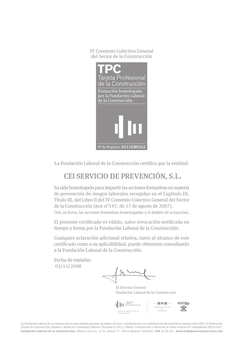 cm certificados CEI SERVICIO DE PREVENCION SL